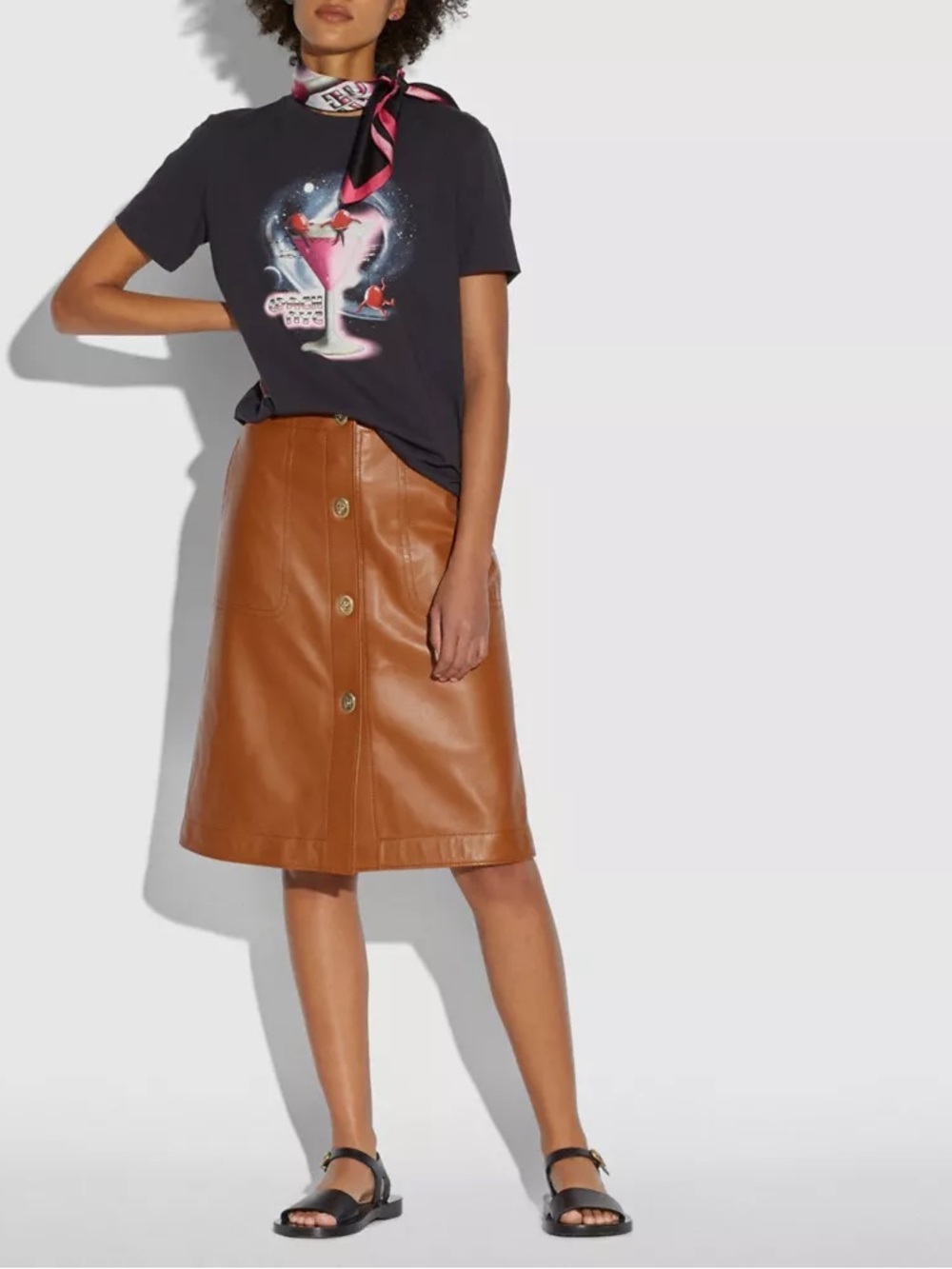 NWT Coach 1941 Lamb Leather Button Front Skirt Brown A-Line Size 0